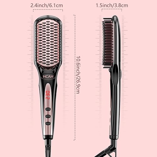 Miniatura 7 de Cepillo alisador de cabello para mujer, cepillo alisador de pelo de cerámica de iones negativos con protección antiquemaduras, doble voltaje mundial