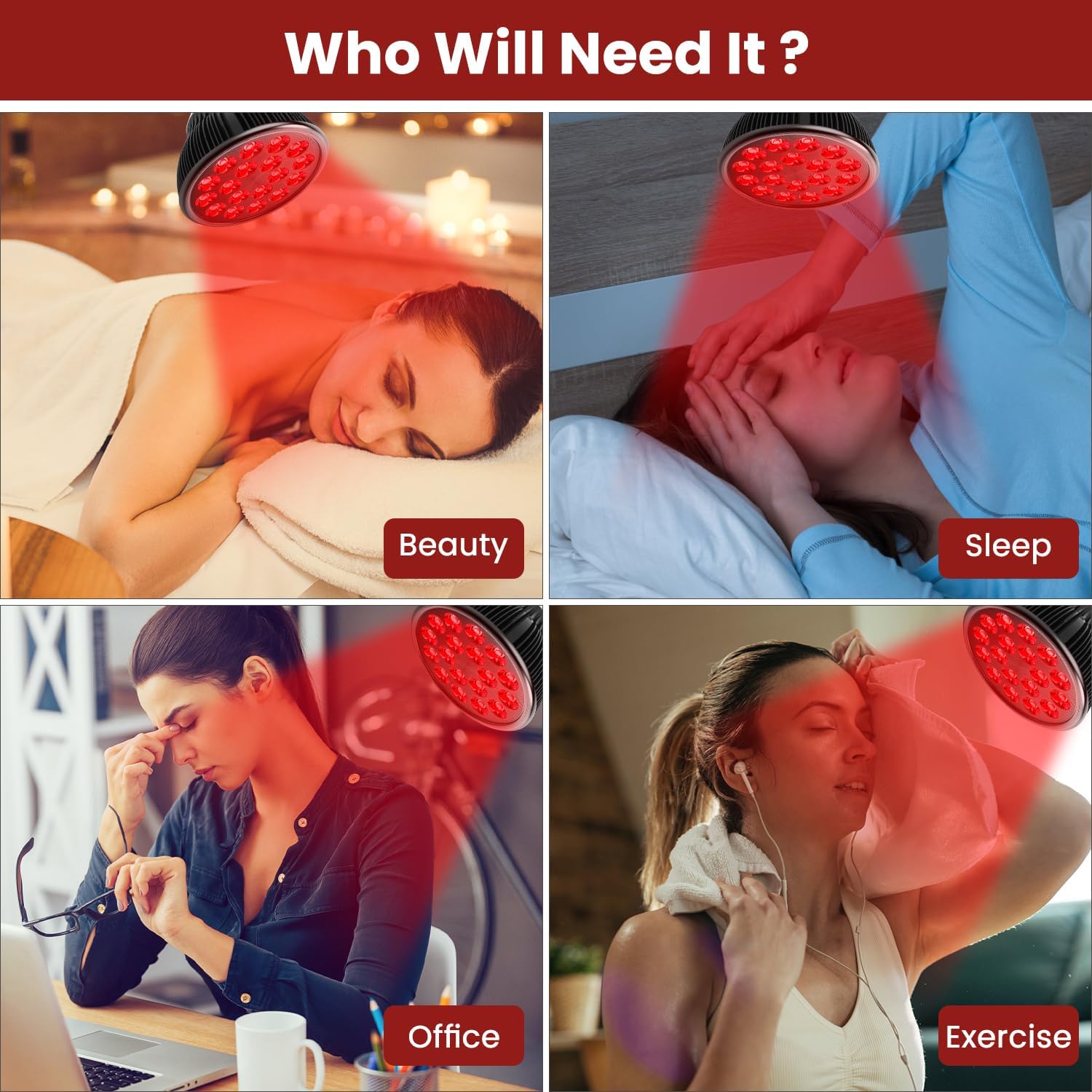 Aumtrly Red Light Therapy Bulb, 18 LEDs 660nm Red Light Therapy for Face and Neck, High Irradiance, Large Coverage Area Red Light Therapy Lamp, Suitable E26 Socket(Only Bulb)