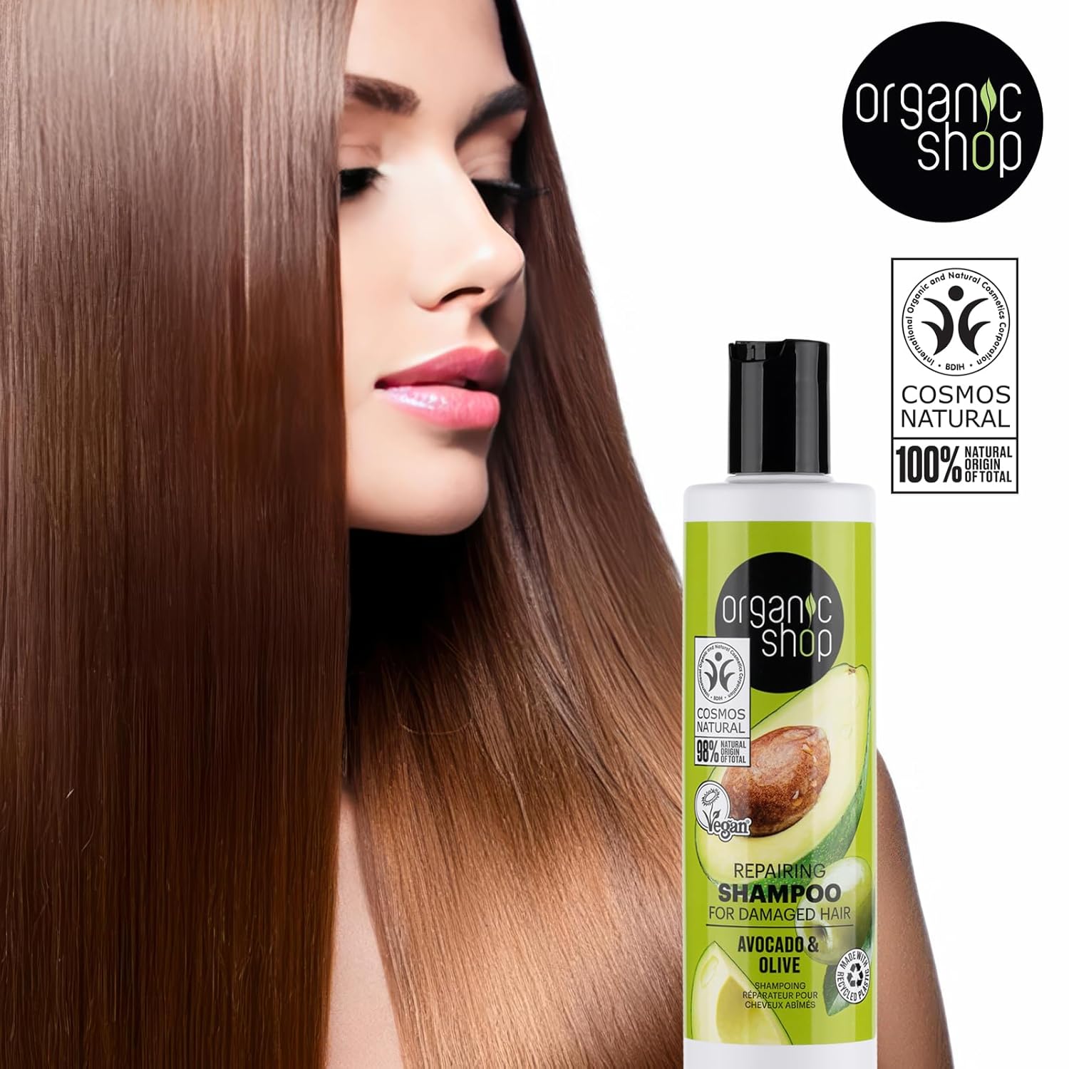 Organic Shop Avocado Repairing Shampoo & Conditioner, Hydrate Moisturizing Restorer, Softens & Deeply Hydrates Dry Damaged Hair, Paraben & Sulfate Free. 100% Vegan. Organic. Pack of 2 - Image 2