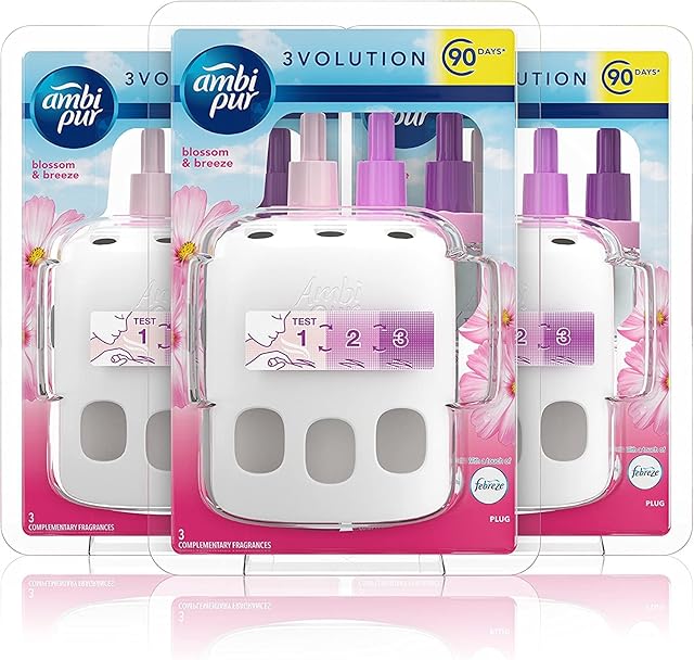 Febreze Ambi Pur 3Volution Air Freshener Plug-In Starter Kit 20 ml, Odour Eliminator, Blossom & Breeze (Pack of 3)
