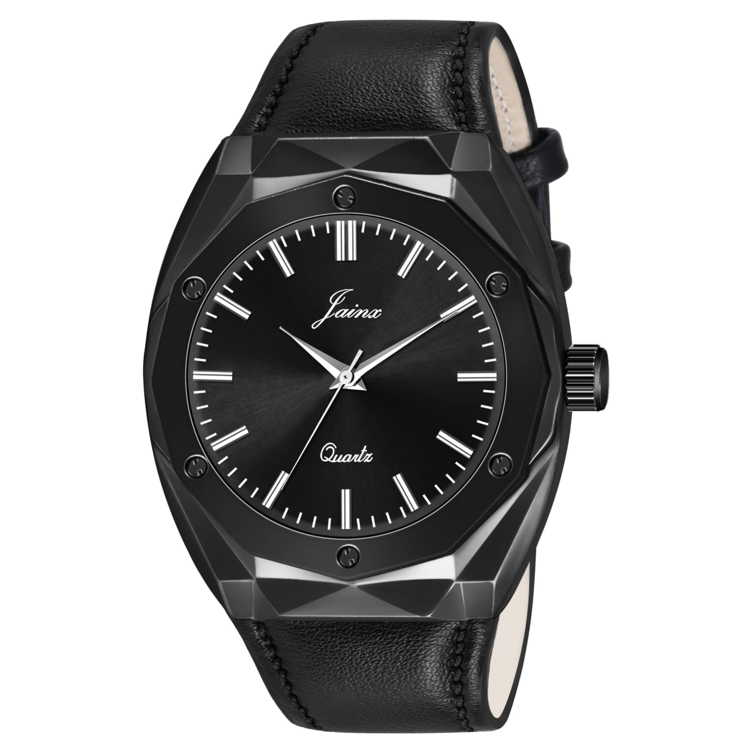 jainx Black Dial Black Leather Strap Analog Wrist Watch for Men - JM7167 (B0CJ2LPV4V) Amazon Price History, Amazon Price Tracker