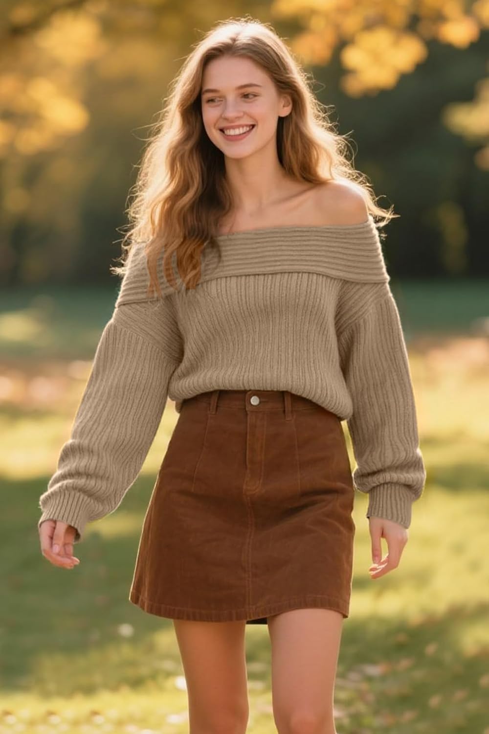 CFLONGE Women's Off The Shoulder Sweater Long Sleeve Oversized Ribbed Knit Fall Pullover Tops Winter Sexy Going Out Outfits - Image 5