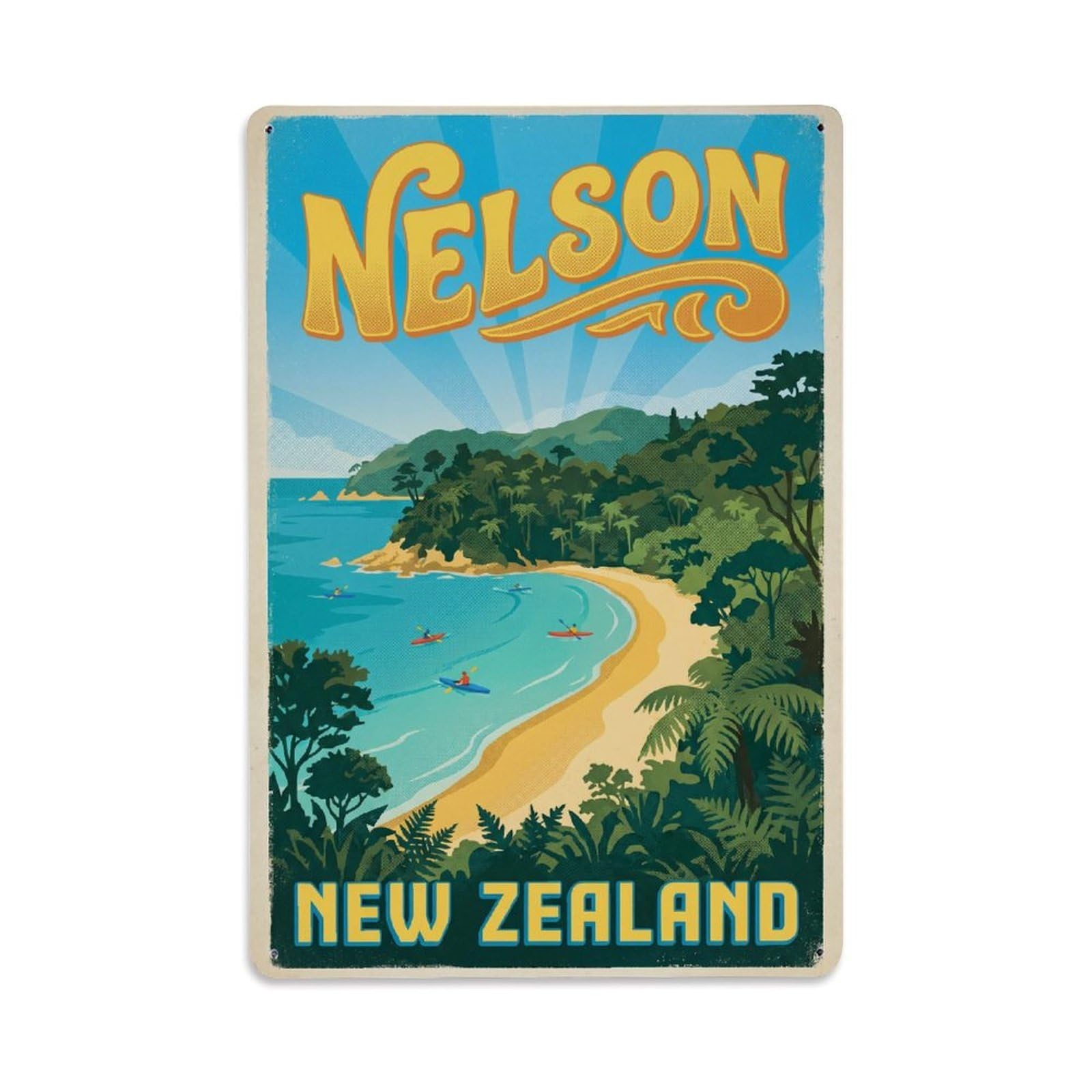 Vintage Travel New Zealand Nelson Metal Tin Sign Plaque Wall Decor for Cafe, Club Bar, Office, Garden Metal Poster 8x12Inch