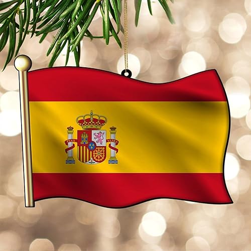 Miniatura 2 de BESTORLOVE Adorno acrílico de Navidad Bandera de España 2D Recuerdo Banderas de País Vacaciones Internacionales de 3 pulgadas con cuerda roja