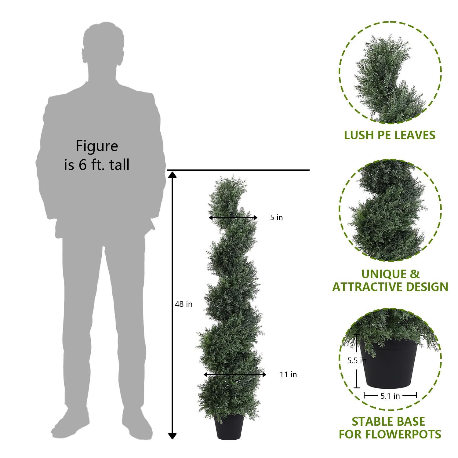 THE BLOOM TIMES 4ft Spiral Artificial Topiary Trees Set of 2, 48 inch Faux Cedar Trees for Outdoor Planters - Fake Twist Cypress Plants for Garden Front Porch Indoor Outside Decor 4 Foot