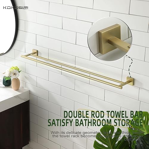 Miniatura 3 de KOKOSIRI Toallero de baño de 36 pulgadas con dos rieles de montaje en pared, 36 pulgadas, acero inoxidable dorado cepillado B5005BG-L36
