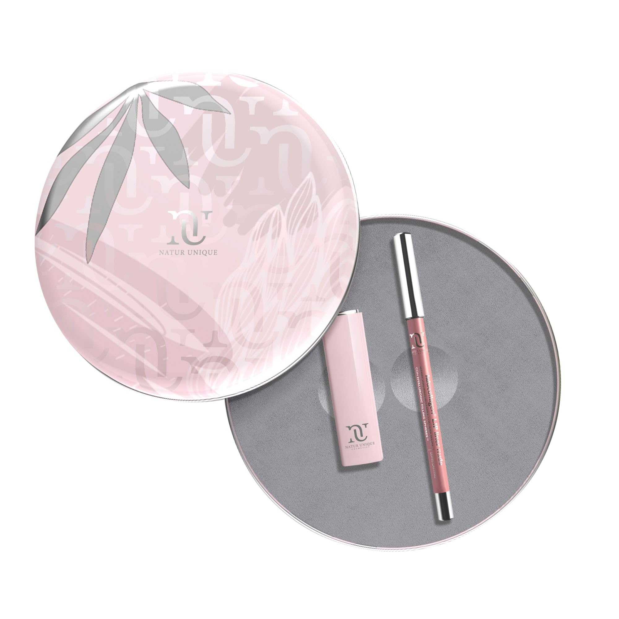 Kiss Collection Kit Natur Unique Rosa y Plata Ialucollagen Lip Volume XXXL + Lipliner Nude Lápiz Labial con Hyaluronic Filling Spheres