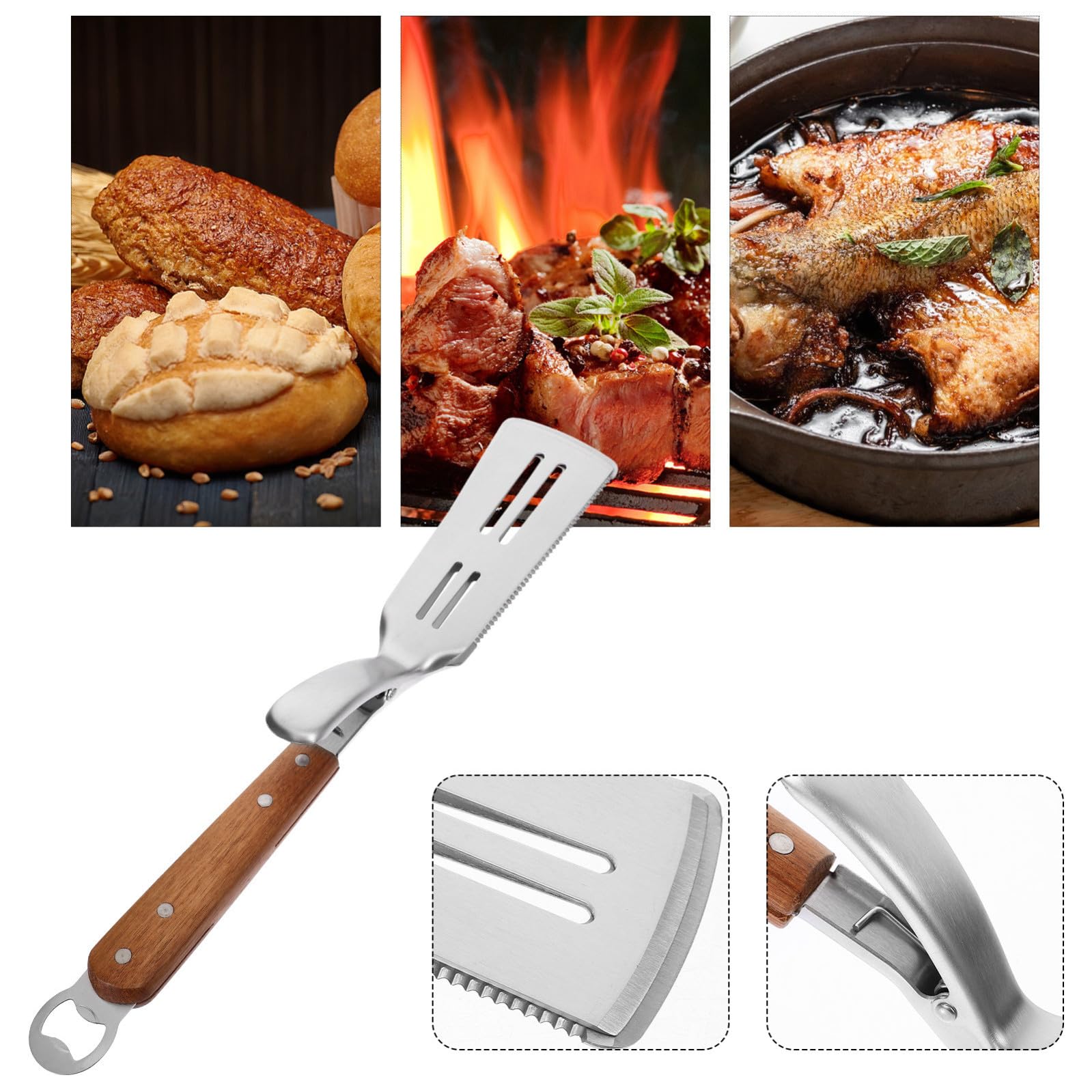 ARTIBETTER Pinza per Cucina in Acciaio Inossidabile Manico in Legno, Strumento Versatile per Afferrare Cibo Fritto, per Colazioni e Barbecue