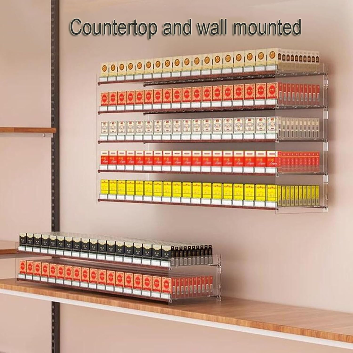 CMMC Multiple Sizes Store Display Shelves, Wall Mounted Cigarette Rack Auto Cigarette Pusher Pushers Cigarette Display Holder, for Market Store Store Retail (Size : 92.5x29x18.5cm)