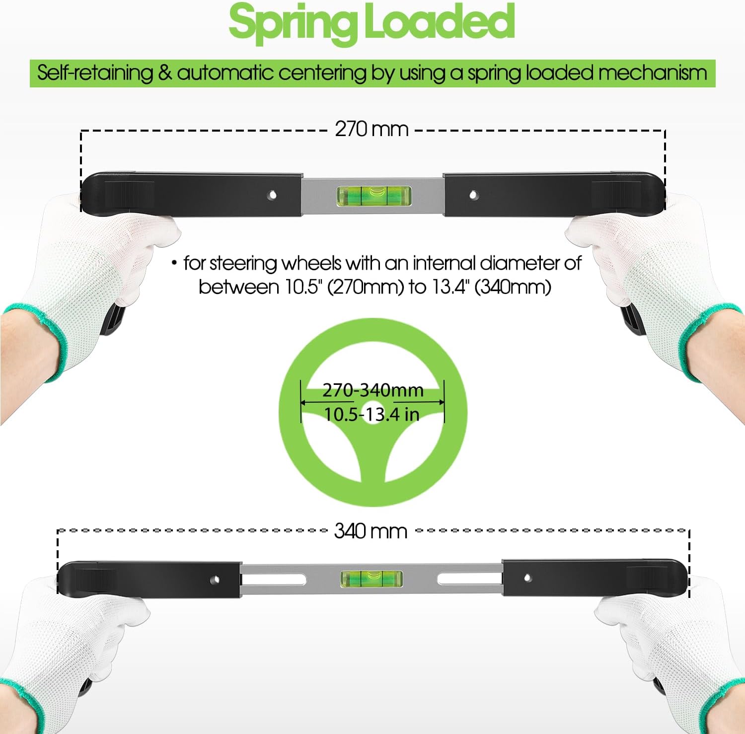 Steering Wheel Level Alignment Tool - Steering Wheel Level Bar Tool - Universal Use for Passenger Cars, Vans & Trucks with Steering Wheel Internal Diameter 270mm-340mm, Spring-Loaded
