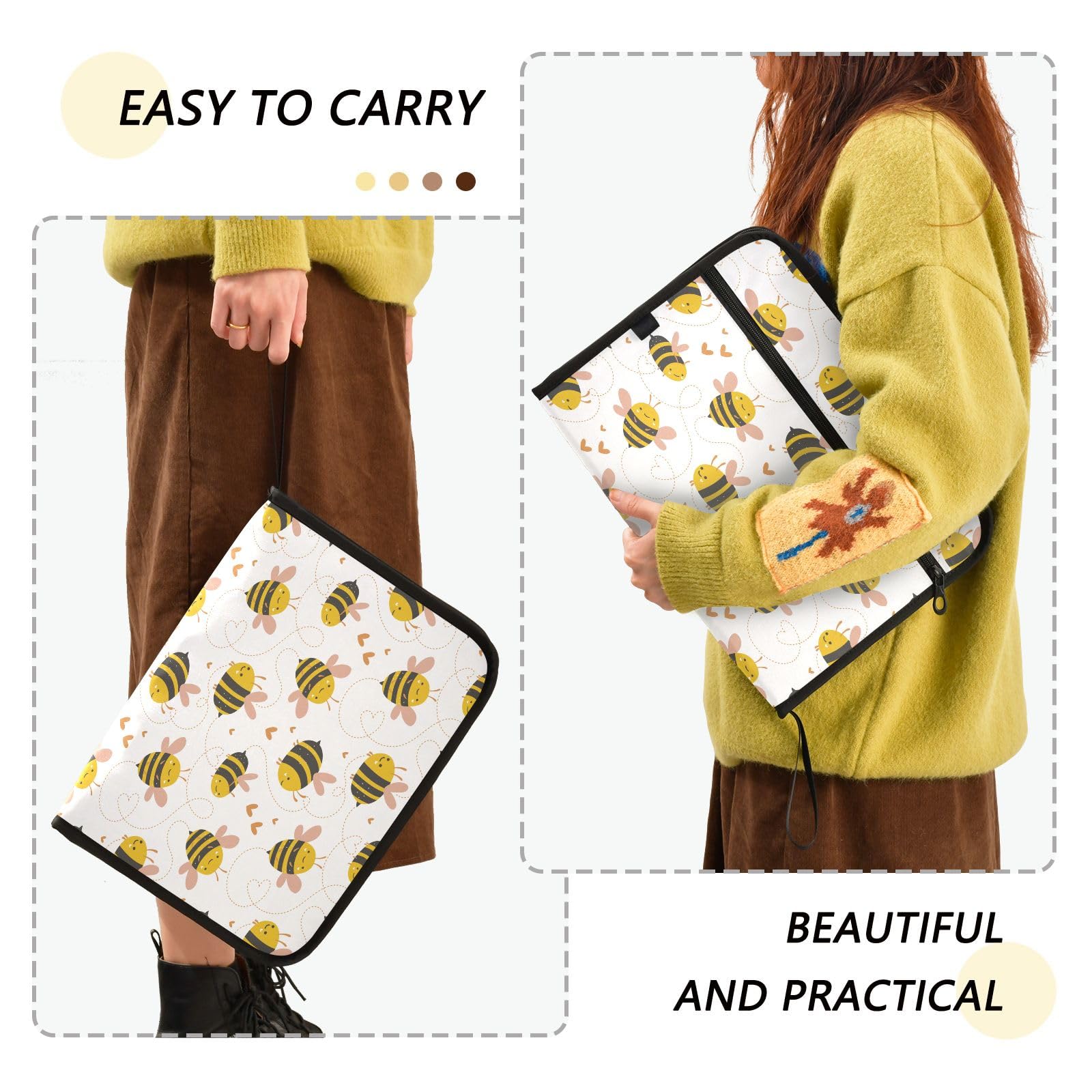Lovely Little Bee File Organizer 13 Pocket Expanding File Folder with Front Pouch Portable Business Fire Storage Document Organizer Folder with Zipper - Image 4