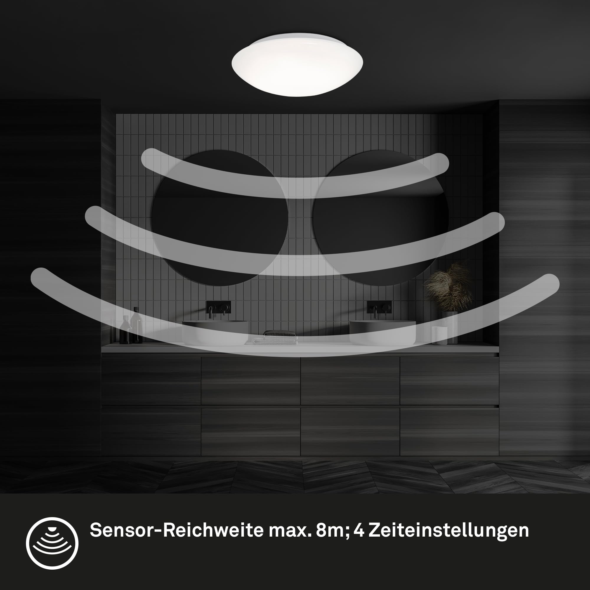 BRILONER - LED Deckenlampe Bad mit Bewegungsmelder, Dämmerungssensor, neutralweiße Lichtfarbe, LED Deckenleuchte, Lampe, Badlampe, Badezimmerlampe, Küchenlampe, Feuchtraumleuchte, 38x7 cm, Weiß