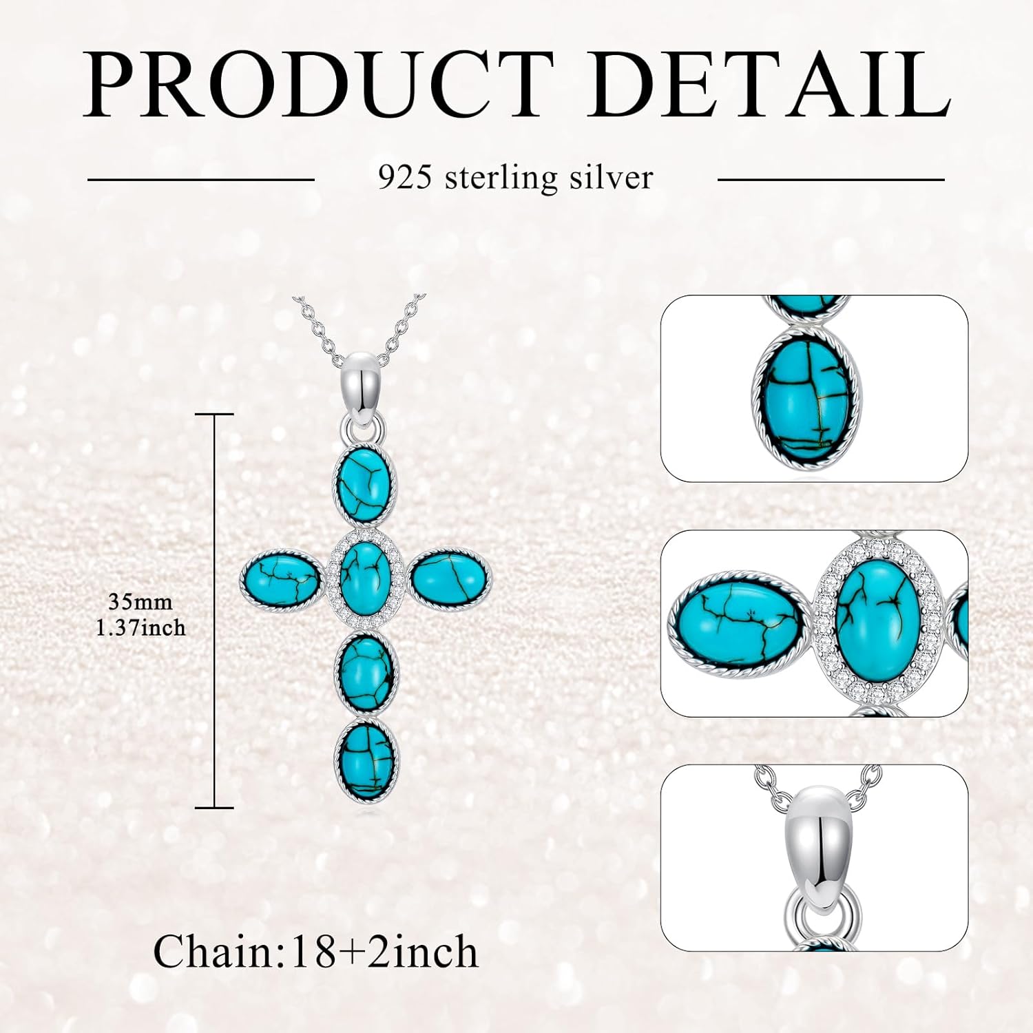 Genuine Turquoise Cross Necklace for Women 925 Sterling Silver Natural Oval Shape Turquoise Gemstone Cross Pendant Jewelry Gifts - Image 5