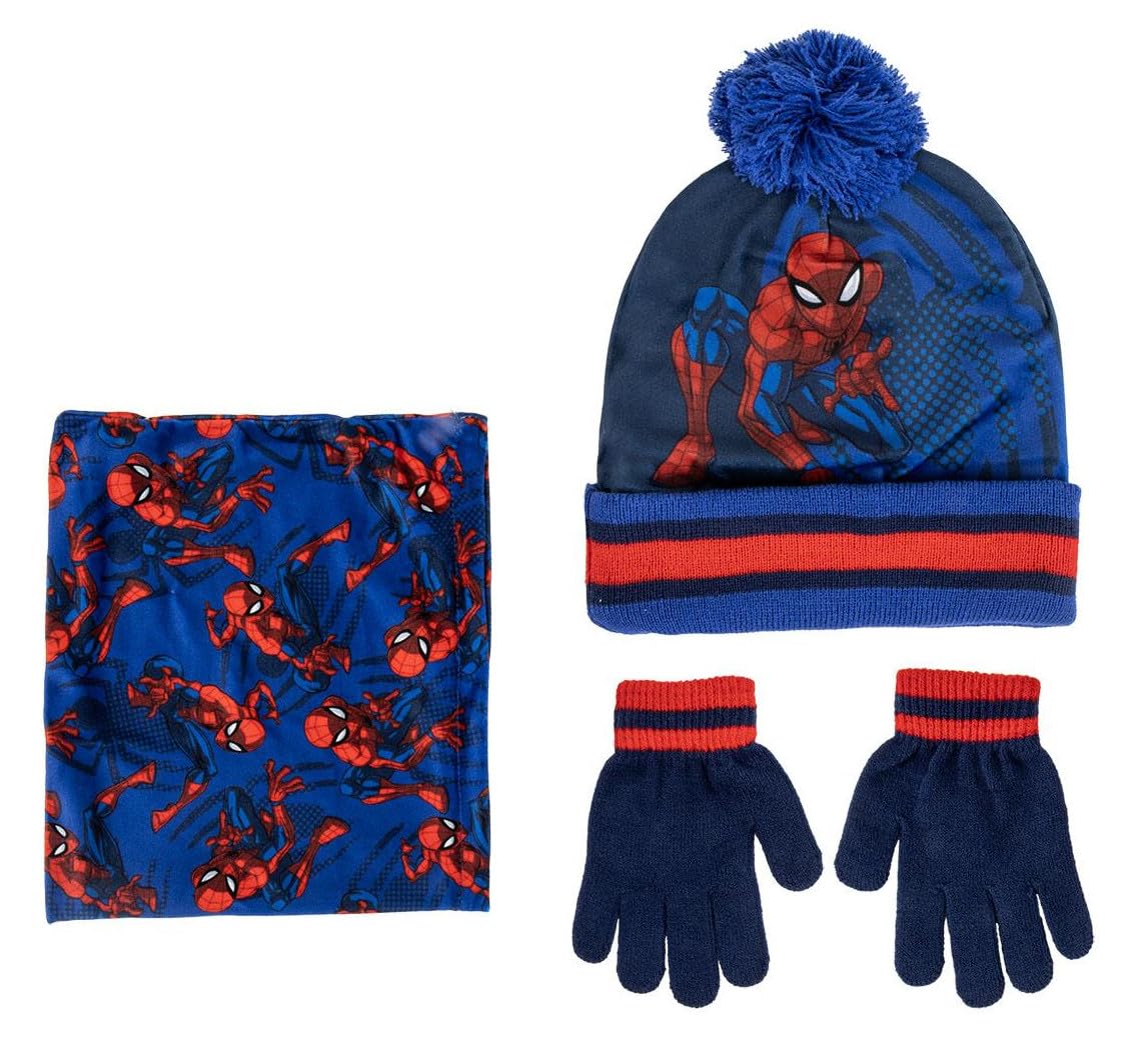 Marvel Spiderman Hat Snood & Gloves Set RED/Navy/Blue One Size