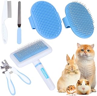 Nobleza - 6-Teiliges Kleintierpflegeset, Kaninchenpflegeset mit Raclettebürste, Bade- und Massagehandschuh, Hamsterkamm (Blau) product image