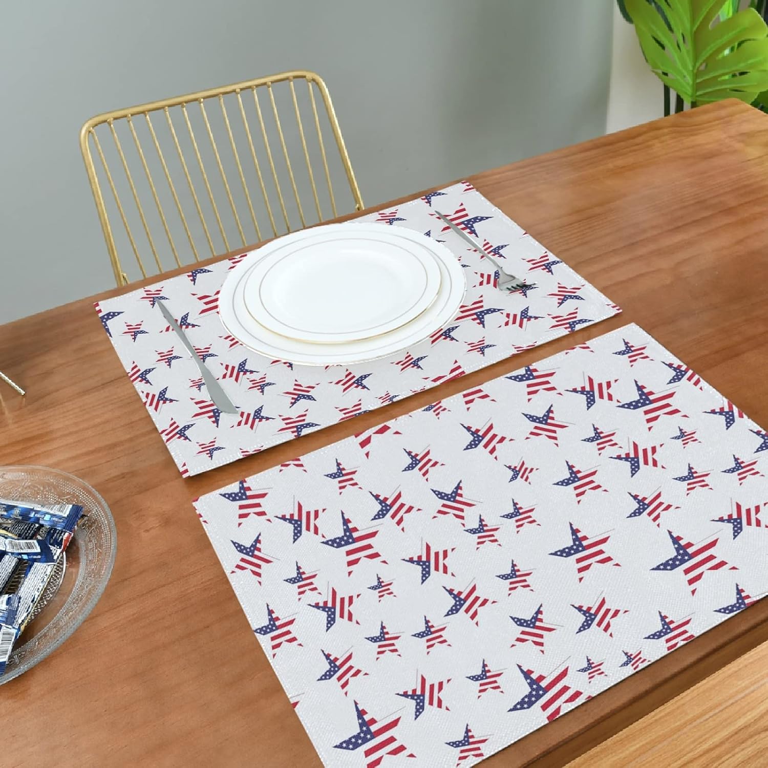 American Independence Day Placemats Set of 6, USA Flag Stars Placemat Table Place Mats for Dining Kitchen Table July 4th Patriotic Place Mats 12" x 18"