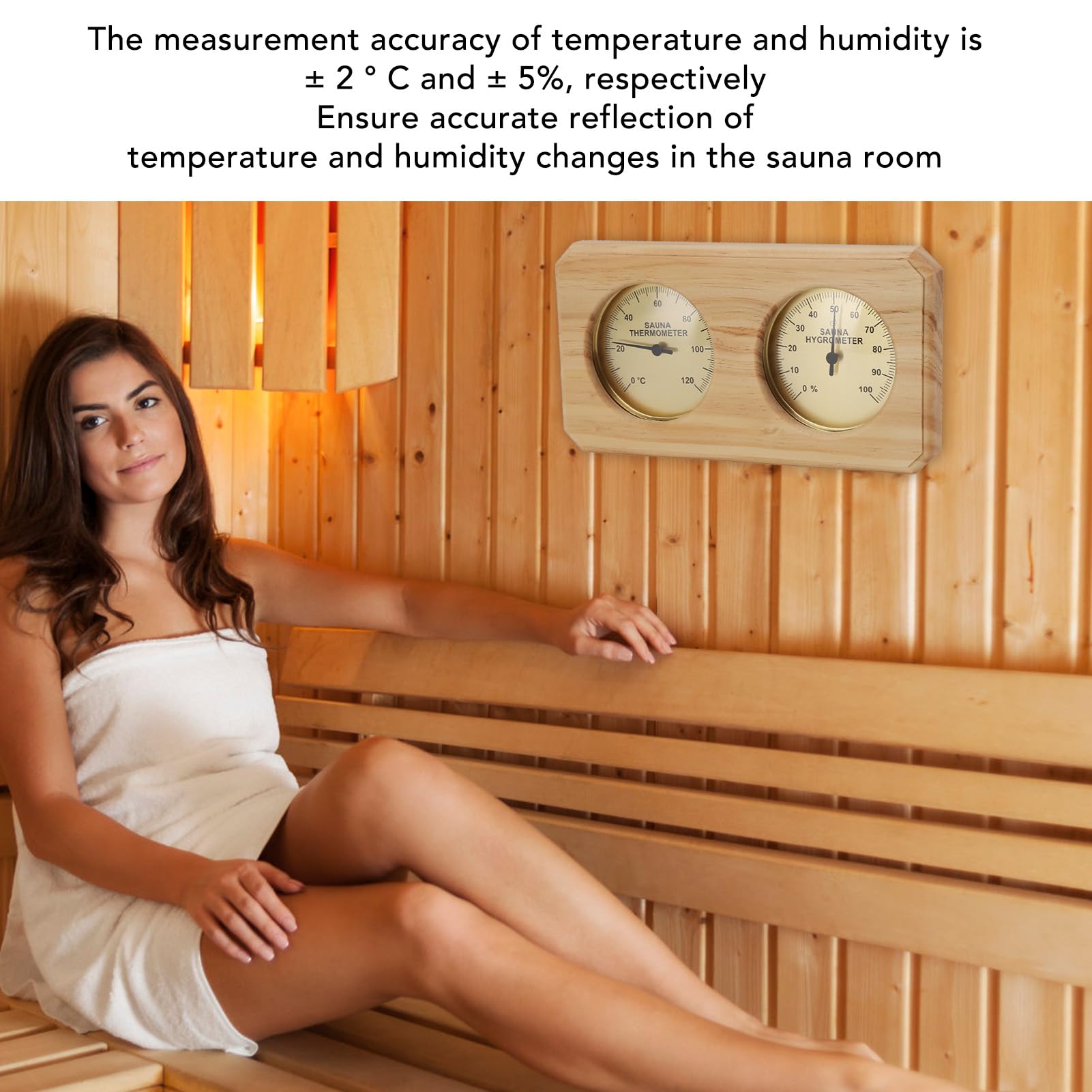 Gsycle 2 in 1 Sauna Thermometer, Wooden Accurate Celsius Thermometer Humidity Hygrometer for Sauna Indoor Family Hotel Sauna Room