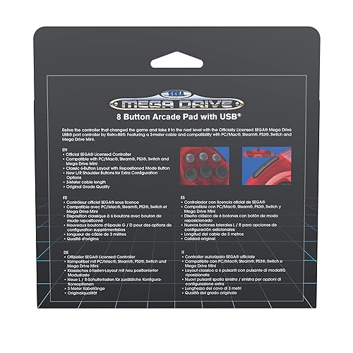 Vista 3 de Retro-Bit Official Sega Mega Drive USB Controller 8-Button Arcade Pad for Sega Genesis Mini, Switch, PC, Mac, Steam, RetroPie, Raspberry Pi - USB