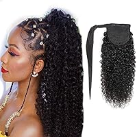 Vista 21 de Human Hair Water Wave Drawstring Ponytail Extensions - Natural Black Corn Wave for Black Women - Clip in Extensions (20")