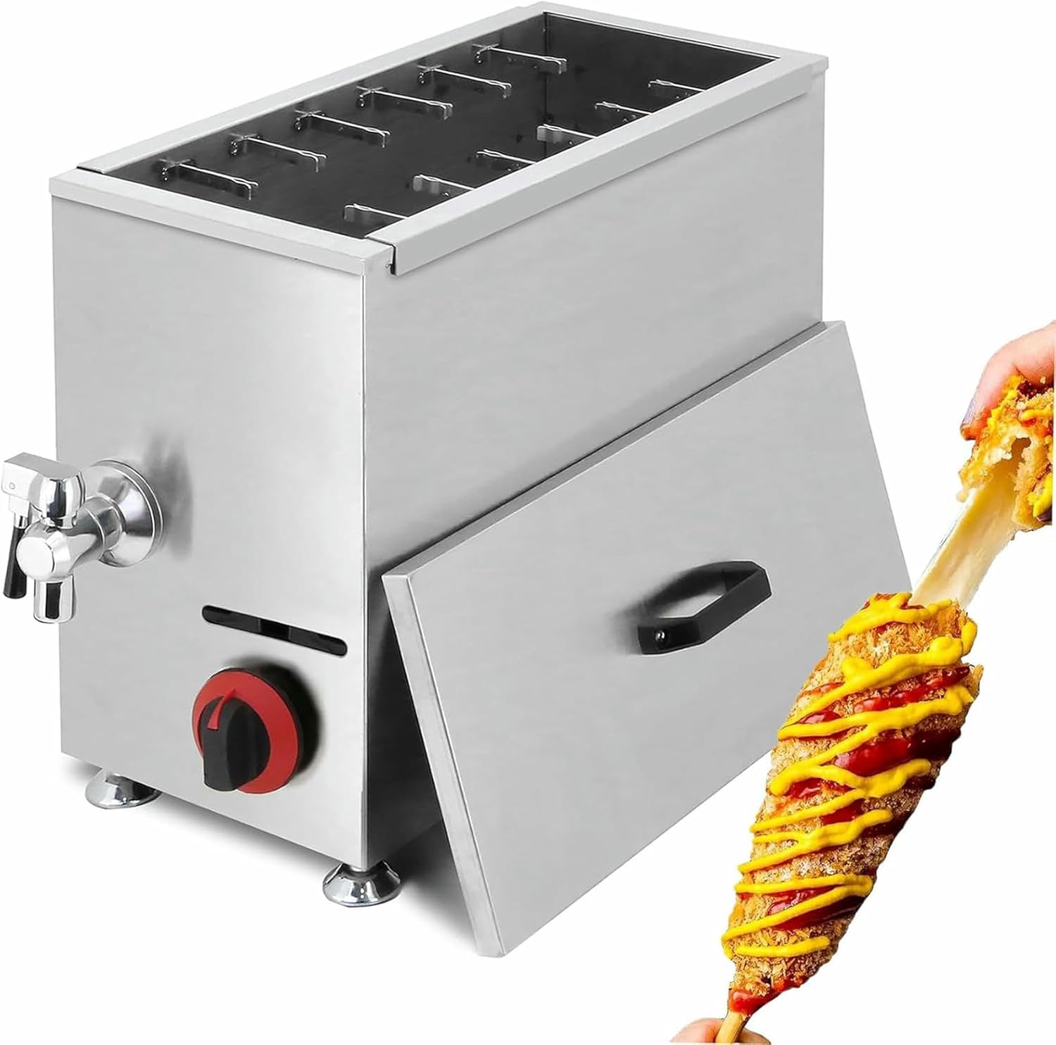 Commercial Deep Fryer, 21L Hot Corn Dog Fryer, Automatic Cheese Hot Dog Sausage Grill Stove Sticks, Adjustable Temperature~/