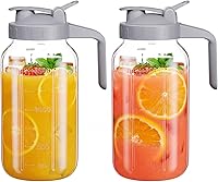 Vista 19 de Jarra de vidrio Mason de 64 onzas, jarra de boca ancha con tapa de mango de boquilla para verter café frío, bebidas de hielo, jugo helado, limonada