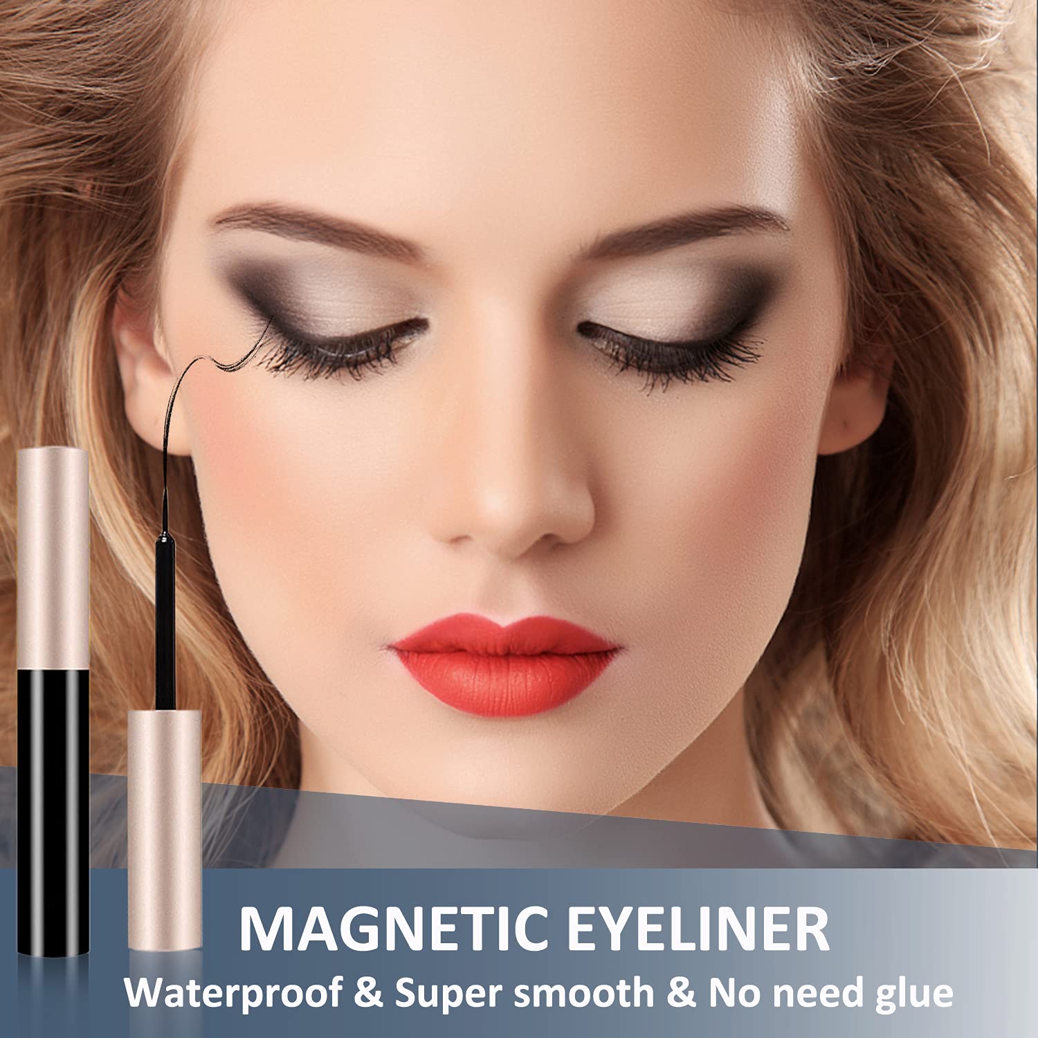 Magnetic Eyelashes with Eyeliner Kit 7 Pairs Lashes 2 Tubes Waterproof Different Densities Reusable False 1 Tweezer and Eyebrow Scissor Natural Look No Glue, 5.7x0.7x7 Inch, DM601