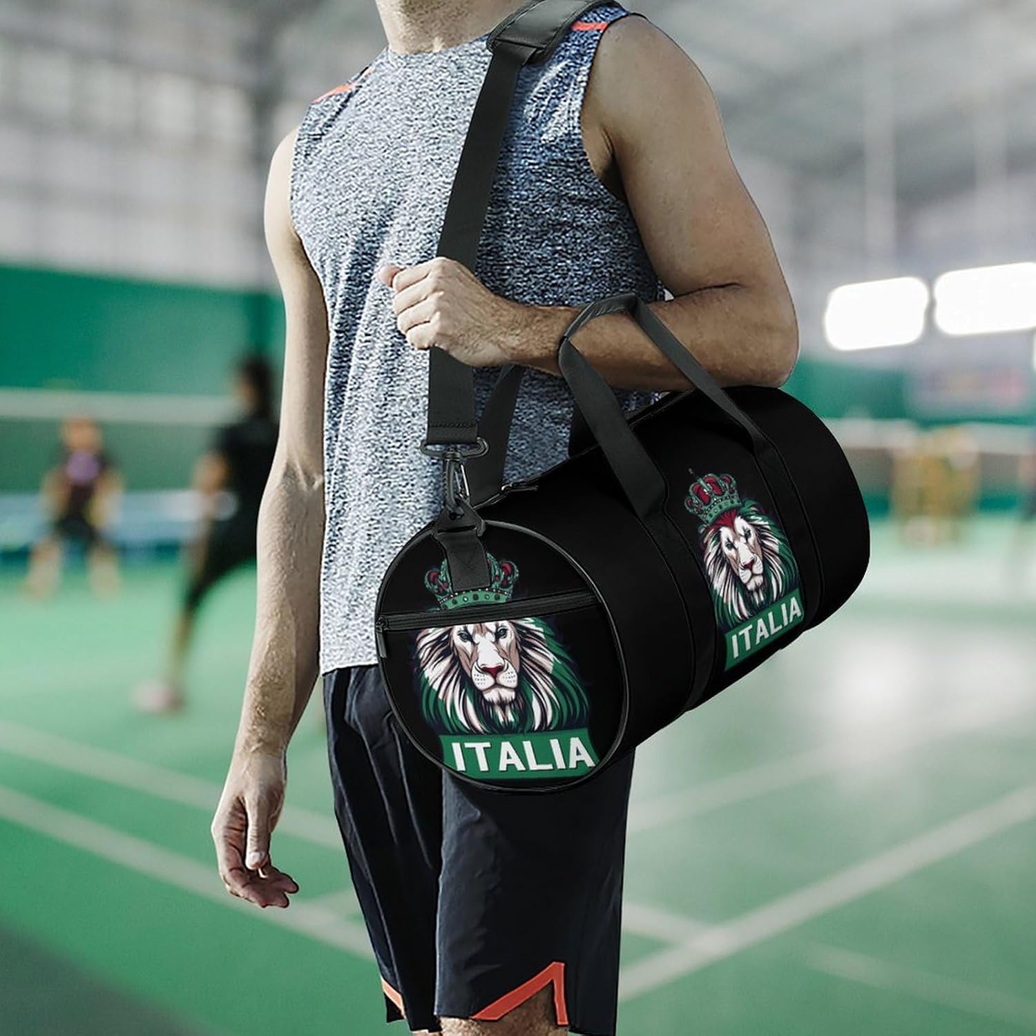 Lion Italy Italian Flag Sports Gym Bag Travel Duffel Workout Bag with Adjustable Strap