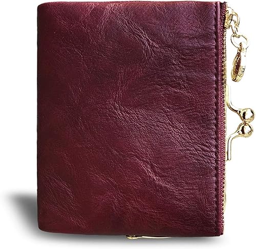 Miniatura 4 de AOXONEL Cartera pequeña Rfid para mujer, compacta, plegable, de cuero, vintage, con cremallera y cierre de beso, Vintage