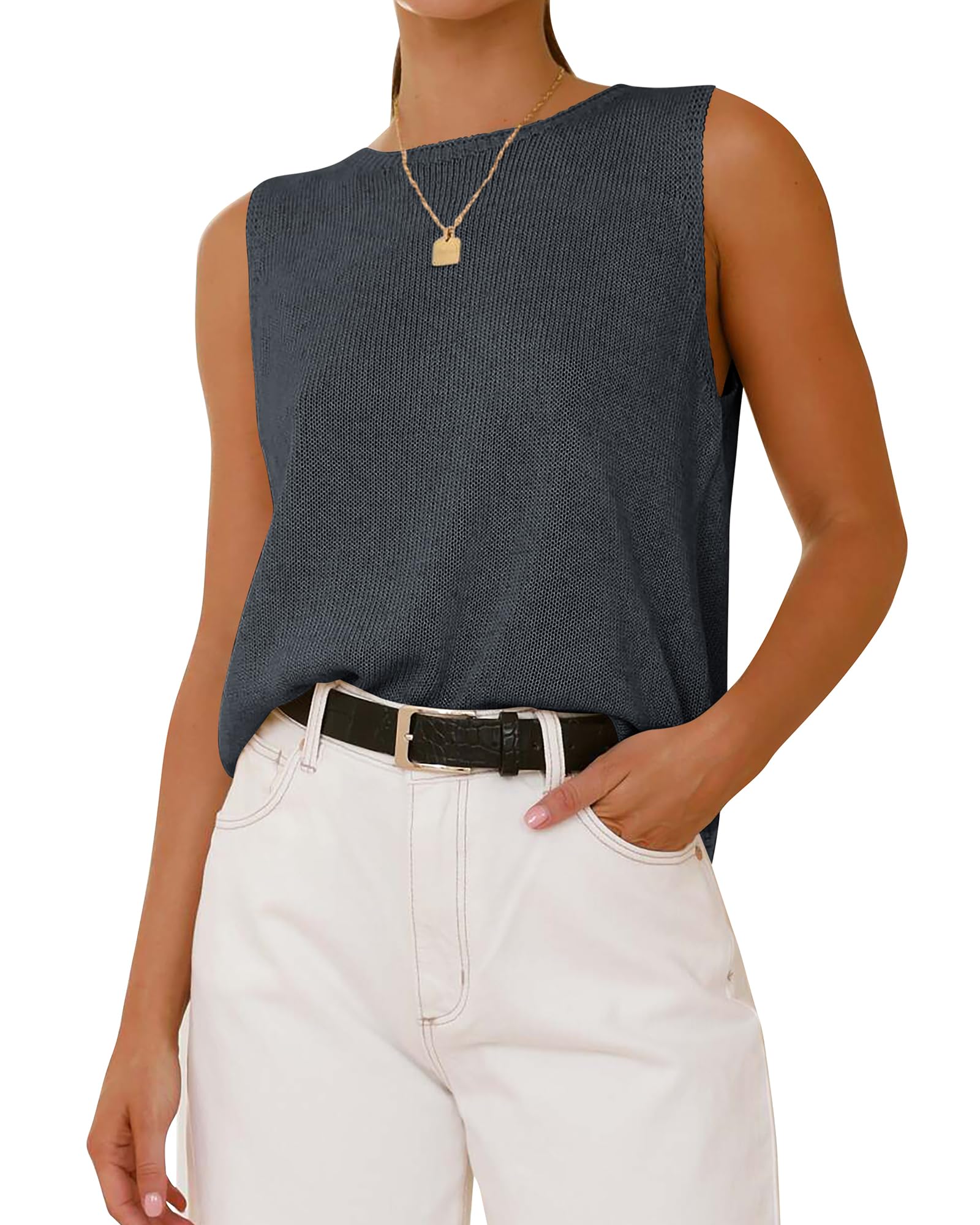 BTFBM Women's Sleeveless Sweater Vest 2026 Summer Crew Neck Ribbed Knit Lightweight Pullover Casual Loose Fit Tank Tops — view 13