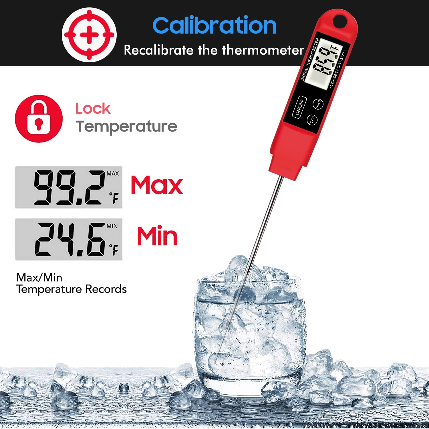 review DOPI Instant Read Meat Digital Food Grade Probe Thermometer, Smart Ultra Fast with Backlight and Calibration Thermometer for Kitchen, Outdoor Grilling and BBQ (Red)