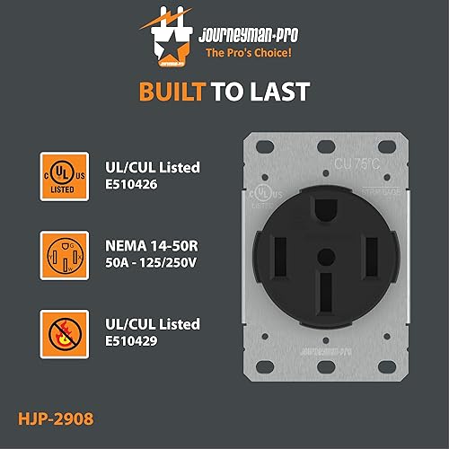 Miniatura 3 de Journeyman-Pro NEMA 14-50 de grado comercialindustrial aprobado por la U.L. 50 AMP 240V Receptáculo de pared 50 A para vehículos recreativos y