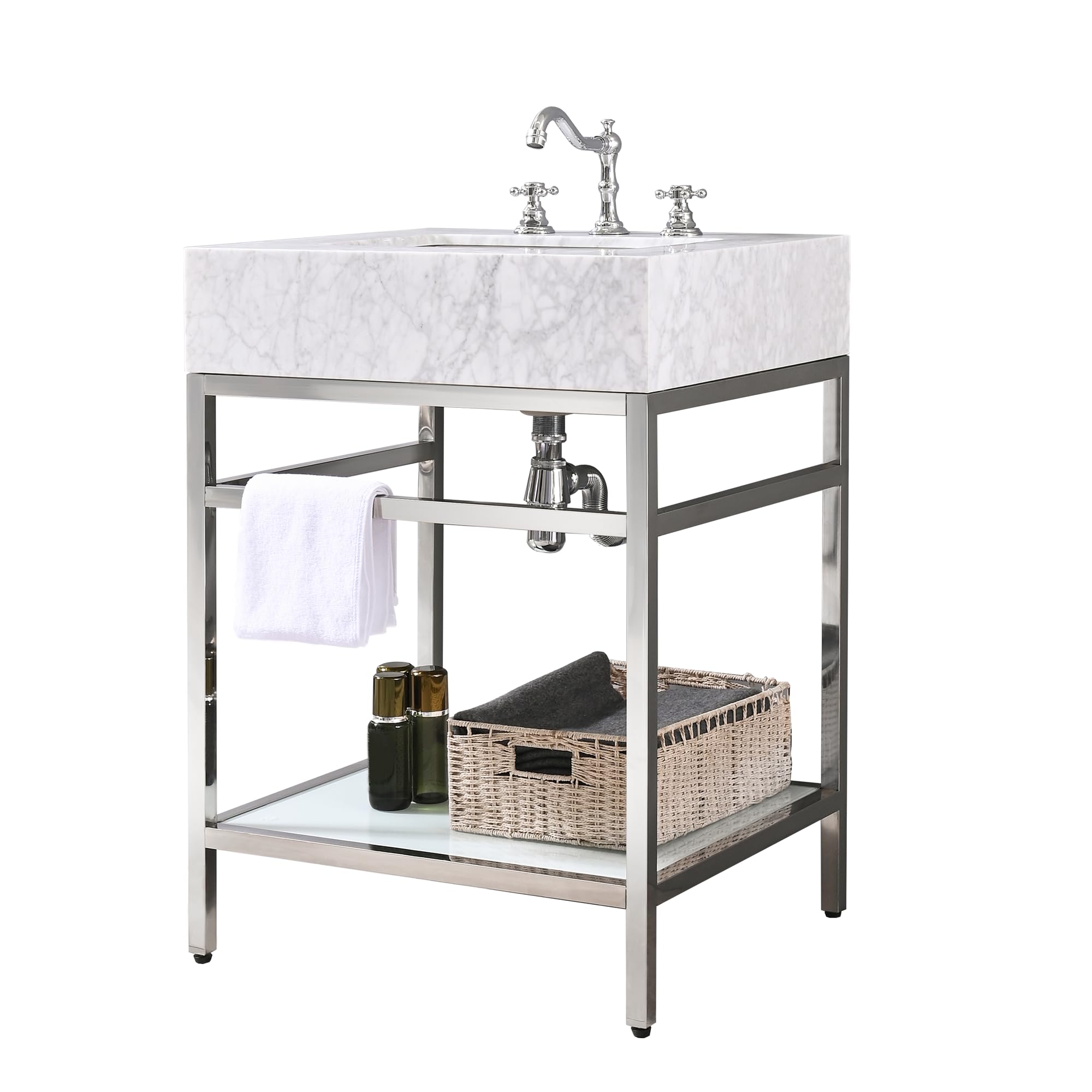 Theiler Bathroom Carrara Natural Marble Vanity with Sink 24" x 21 ...