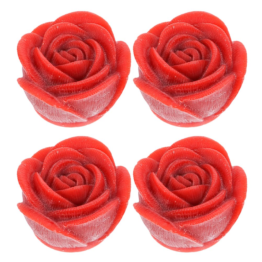 IMIKEYA Candele Tealight A LED A Forma Di Rosa Rossa (4 Pezzi) - Senza Fiamma, Con Batteria, Per Matrimoni, San Valentino, Decorazione Tavolo, 5.5x4cm