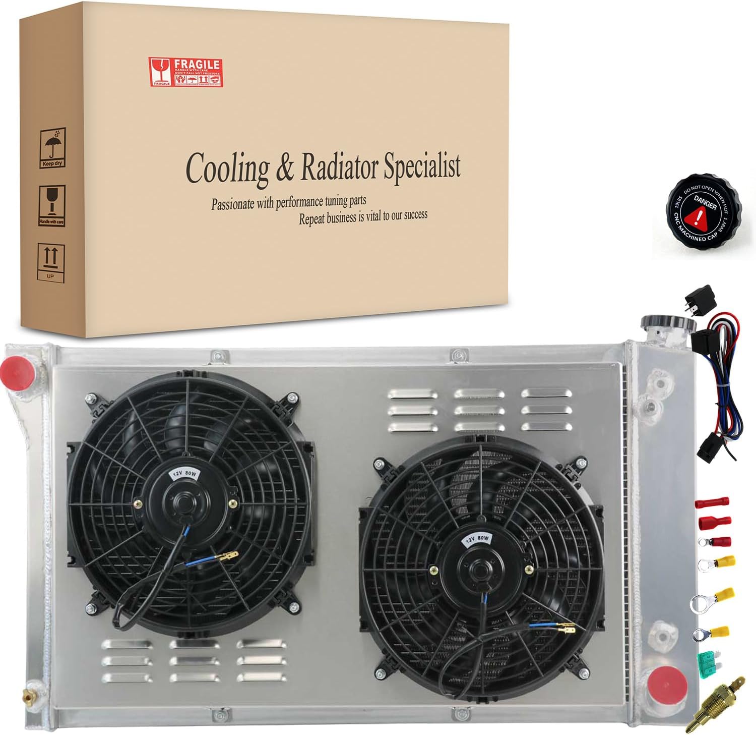 3 Row Core Aluminum Radiator + 2 X 12" Fan W/Shroud + Relay for 1967 1968 1969 1970 1971 1972 Chevy C/K/G/P Series C10 C20 C30 K10 K20 K30 Blazer and GMC Trucks Pickup