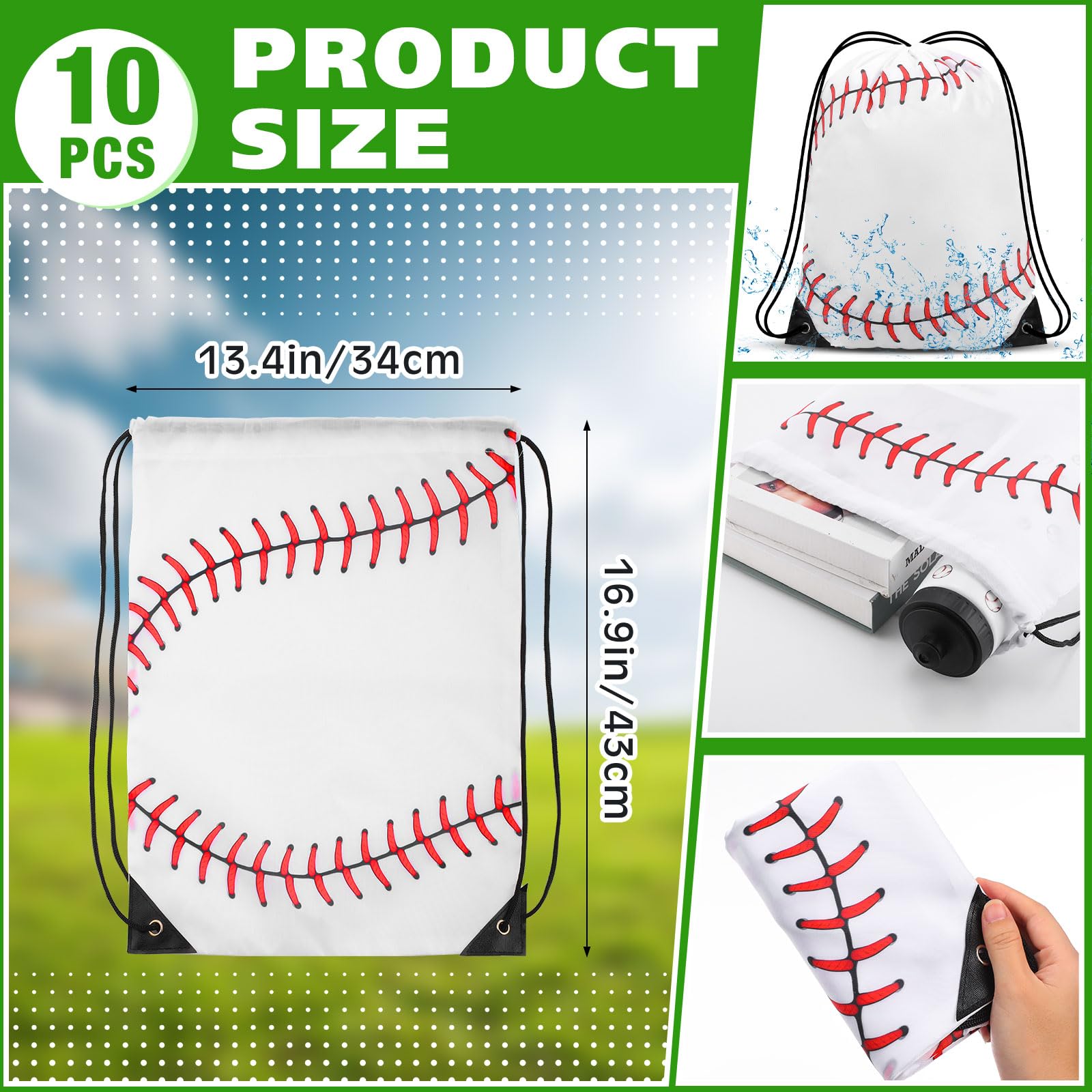 Recuerdos de fiesta de béisbol de 13 x 17 pulgadas con cordón de béisbol y vaso deportivo de 24 onzas para gimnasio escolar, Blanco, Classic 3
