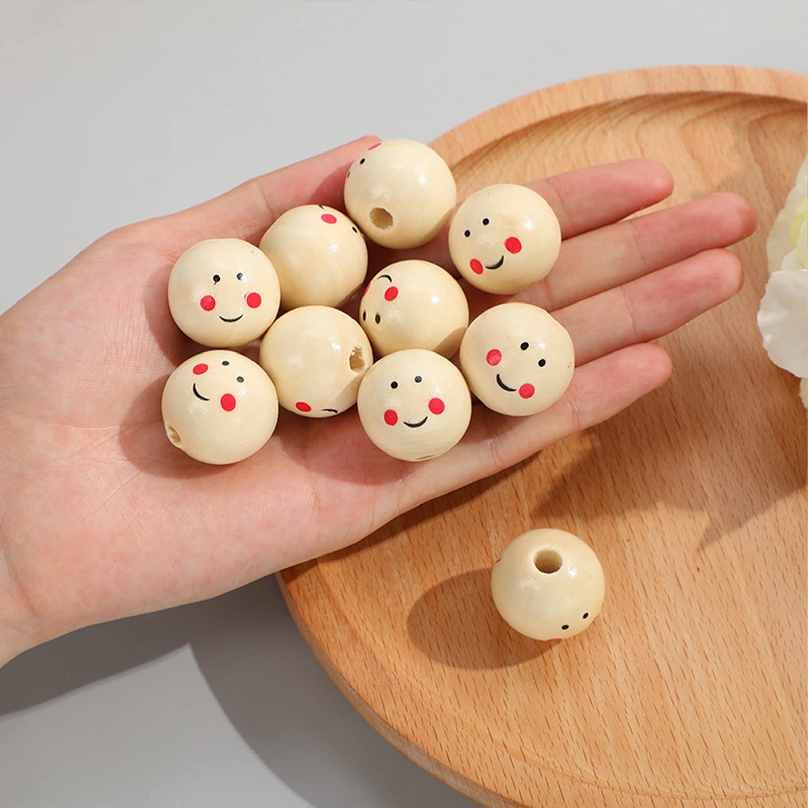 AJOIDR 20Pcs Wooden Doll Head Beads - Smiling Face Spacers For DIY Jewelry Making & Kids Crafts - View #5