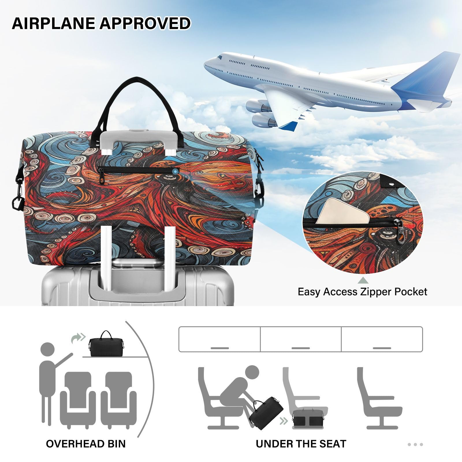 Roter Ozean Marine Ozean Sporttasche Handtasche mit Make-up Aufbewahrungstasche Badetasche für Reisen Mädchen Männer