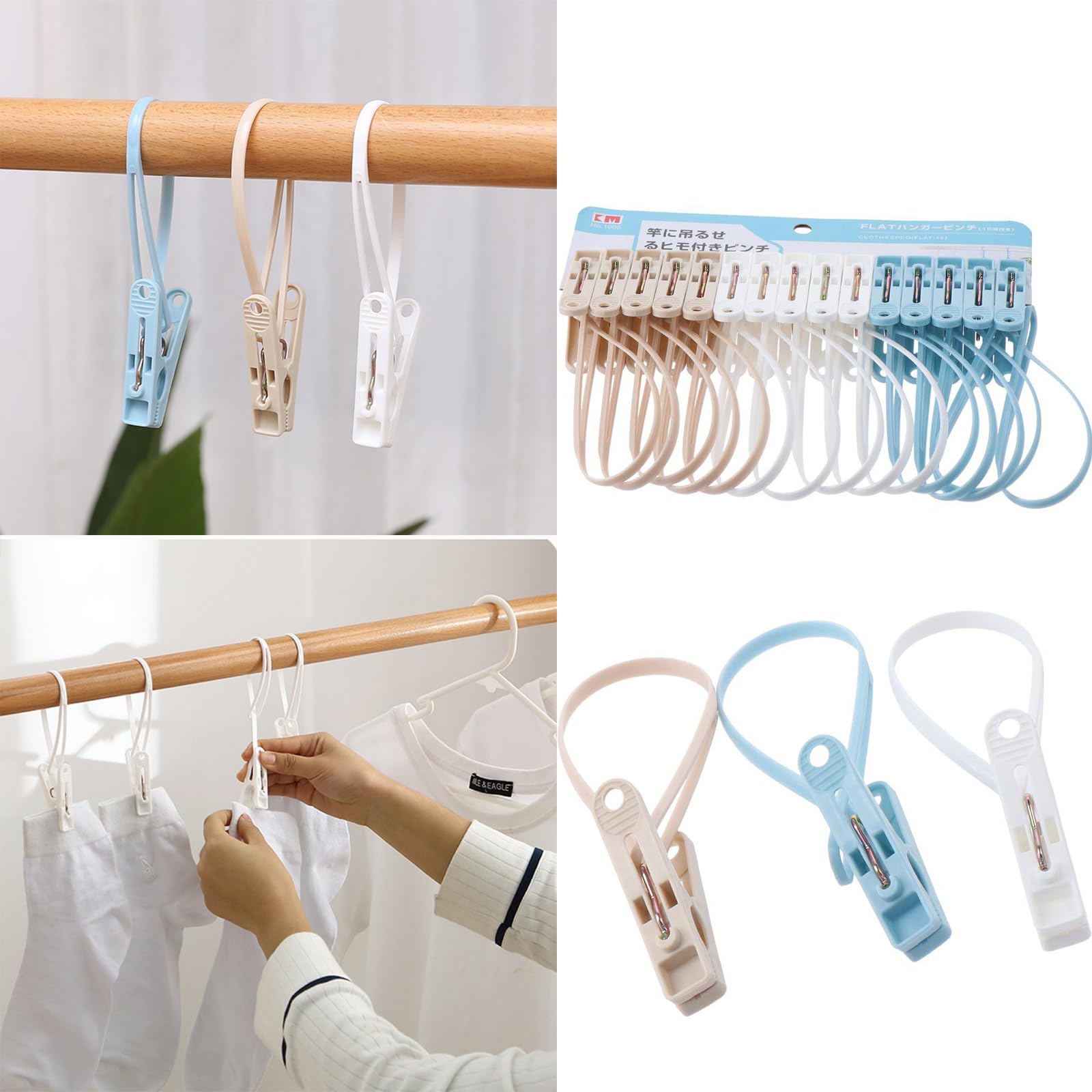 hobbyme 15 PCS Laundry Hooks Clip with Rope, Plastic Clothes Pins, Super Strong Hanger Clips for Clothing Store Home Office & Workshop