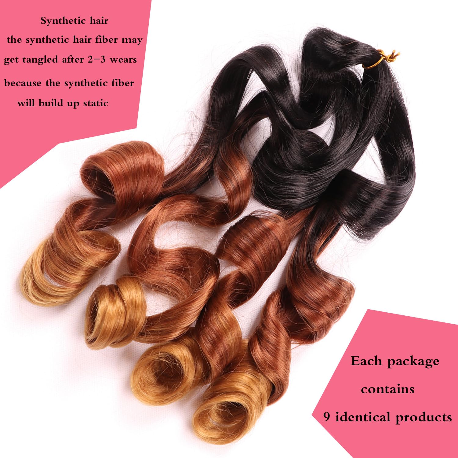 6 Packs French Curl Braiding Hair Extension Crochet Braids Hair Extensions (#1B/30/27, 16Inch (Pack of 6)) - Image 3
