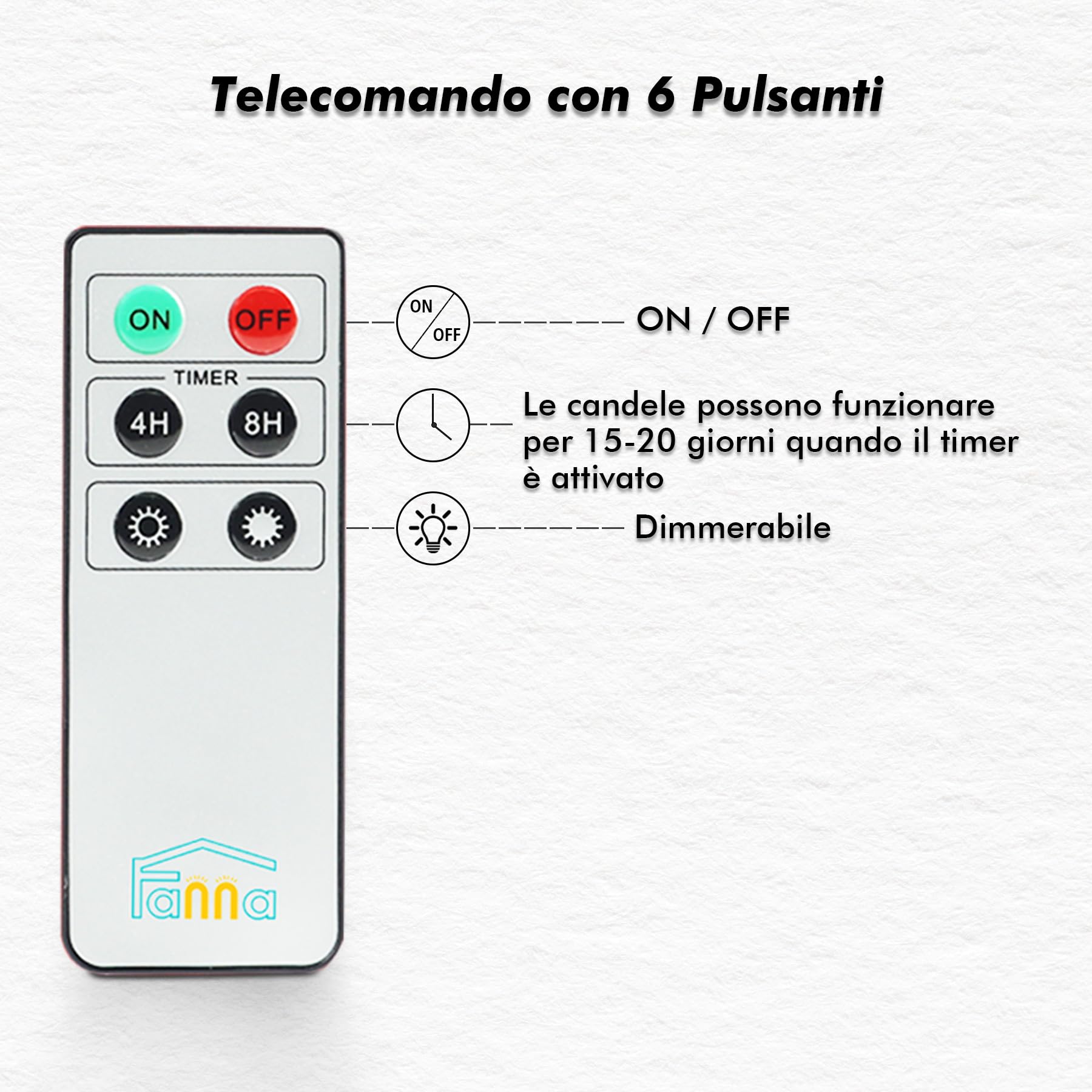 Fanna 4 Candele Rosse Natalizie LED Fiamma Oscillante con Telecomando e Batterie, Candele Avvento con Timer per Natale Uso Interno - Ø 7,5cm x H 12,5 cm