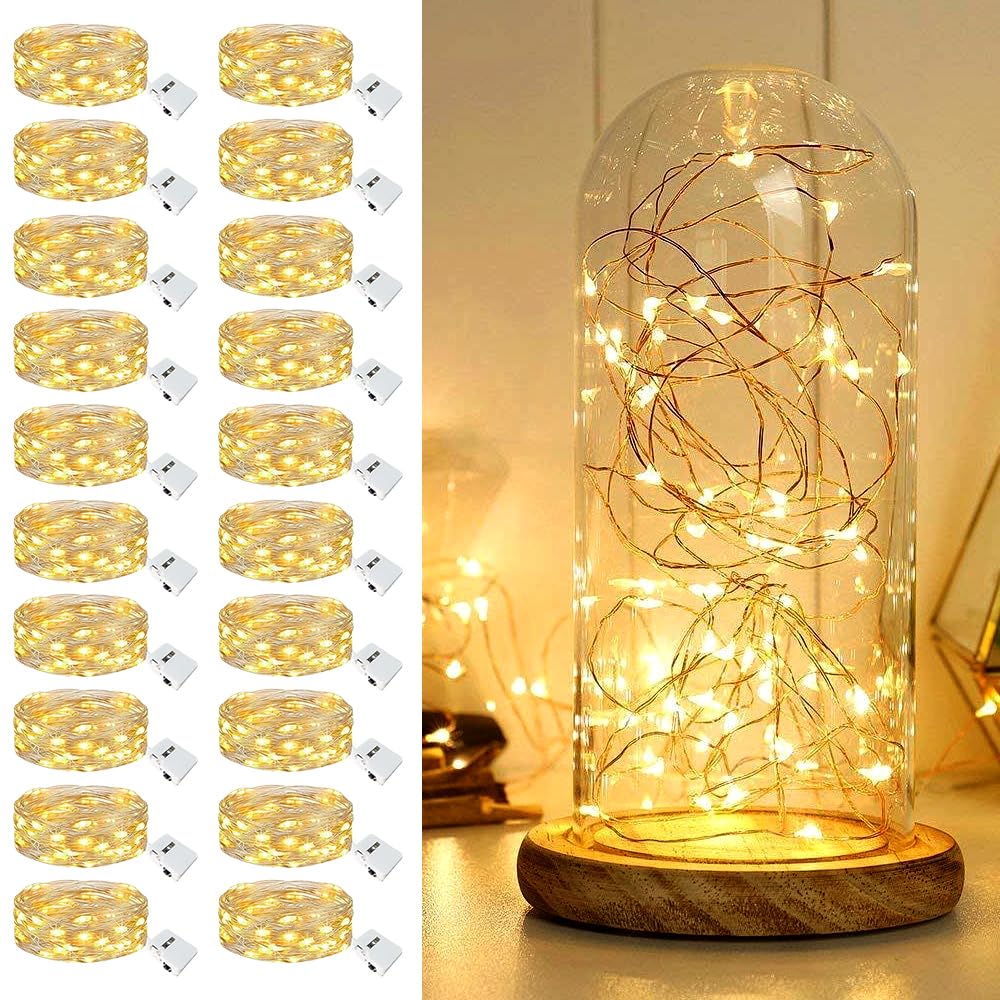 RNPKZ 20 Pack LED Fairy Lights, 3 Modes LED String Lights Battery Powered, 2M Bright Waterproof Copper Wire String Light for Indoor Outdoor Lighting Christmas Tree Outside Party Wedding Decorations