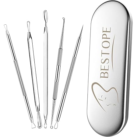 BESTOPE Blackhead Remover Pimple Popper Tool Kit Acne Comedone Zit Blackhead Extractor Tool for Nose Face, Blemish Whitehead Extraction Popping,Stainless Steel with Metal Case