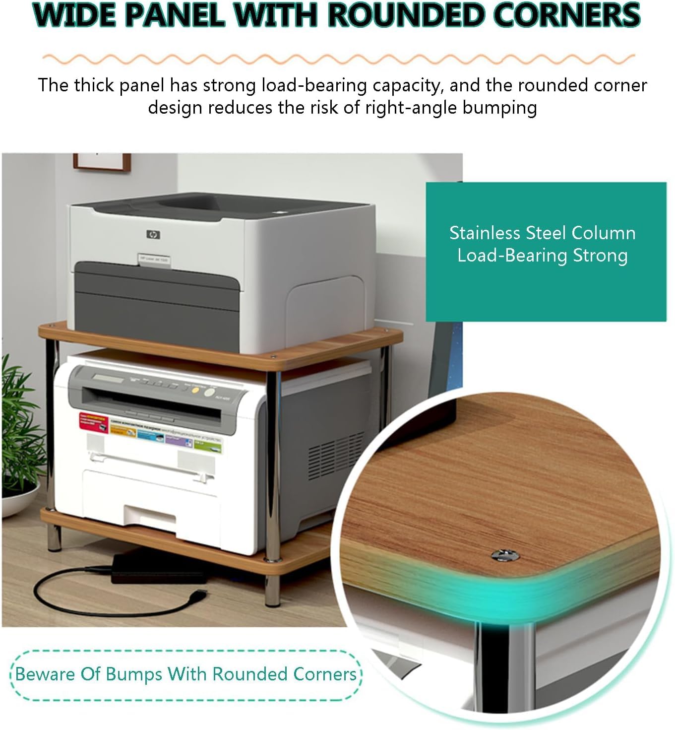 Mesa Impresora Estante para Impresora, De Almacenamiento Doble Capa para Encimera, para Microondas Cocina Dos Capas para Escritorio, para, Escáner Y Fax Mueble Organizador(55x30x49cm)