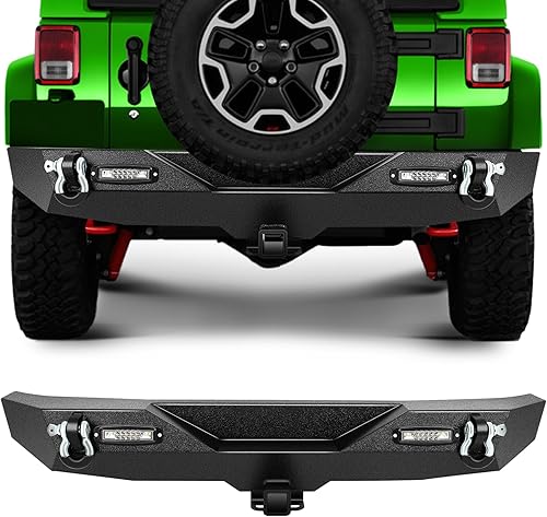 SCITOO Parachoques trasero texturizado negro para Jeep Wrangler JK JKU Rock Crawler con luces LED y anillo en D