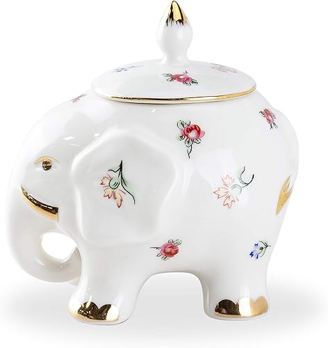 Miniatura 4 de Elefante feliz de porcelana fina (juego de té de 3 piezas, spray floral pequeño) con ribete dorado