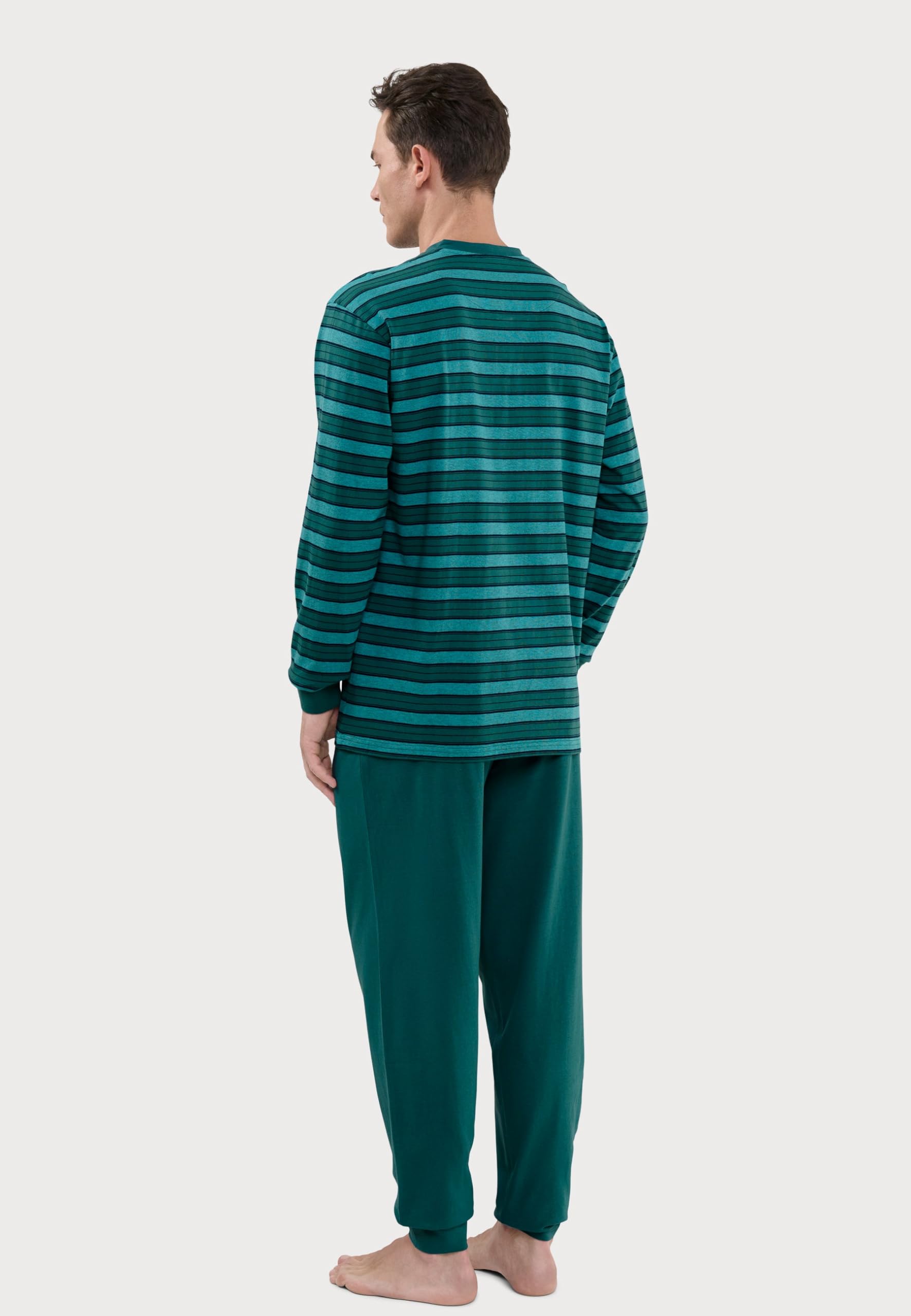 El Búho Nocturno Pigiama Uomo Cotone Lungo Leggero - 100% o Mistura - Intero Manica Lunga Maglia Righe Tasche - Set Due Pezzi Notte Casa Autunno Mezza Stagione, 96% Cotone, 4% Vis., Verde 5595, M