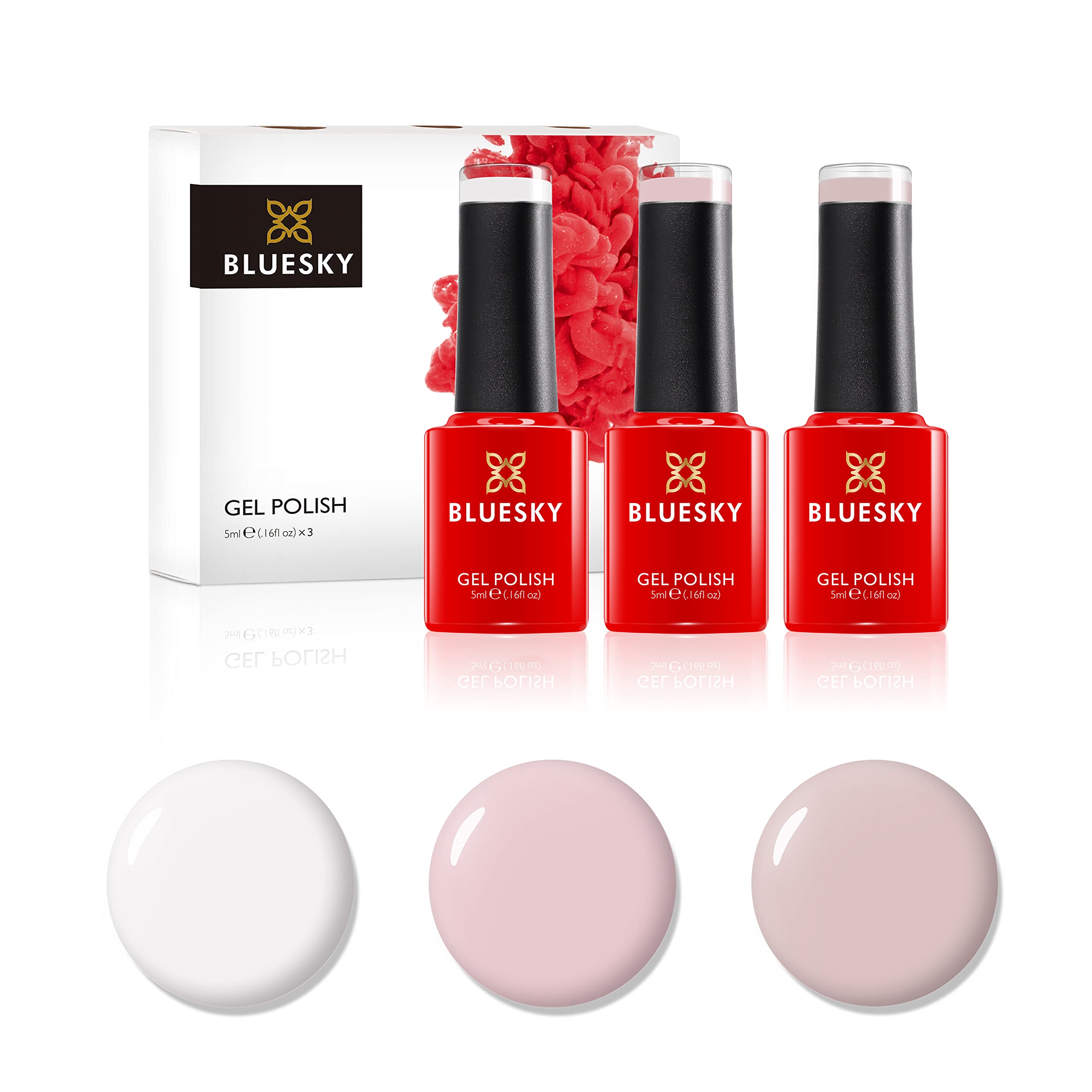 Gel Nail Polish Set Nude Knickers 80565, Cream Puff 80501, Nude Sunday ND19, UV/LED Soak-Off Gel Polish, Long Lasting, Chip Resistant-3 x 5 ml