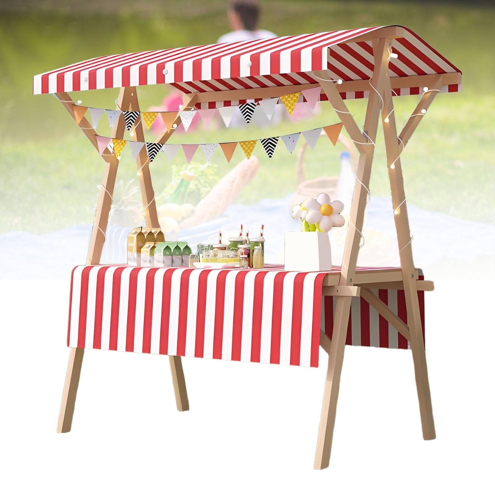Marktwagen, zusammenklappbarer, mobiler Marktwagen auf Rädern, hölzerner Verkaufswagen für den Außenbereich, einfache Montage für Partys, Geburtstage, Hochzeiten, Märkte (Rot, 120 cm/47,2 Zo