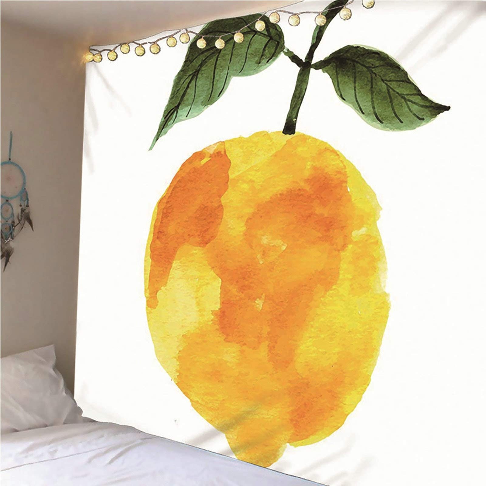 Aeici Tela Pared Playa, Tapiz Decoracion Tapiz de Pared Naranja con Hoja Tapiz- Naranja Verde, 200x200CM