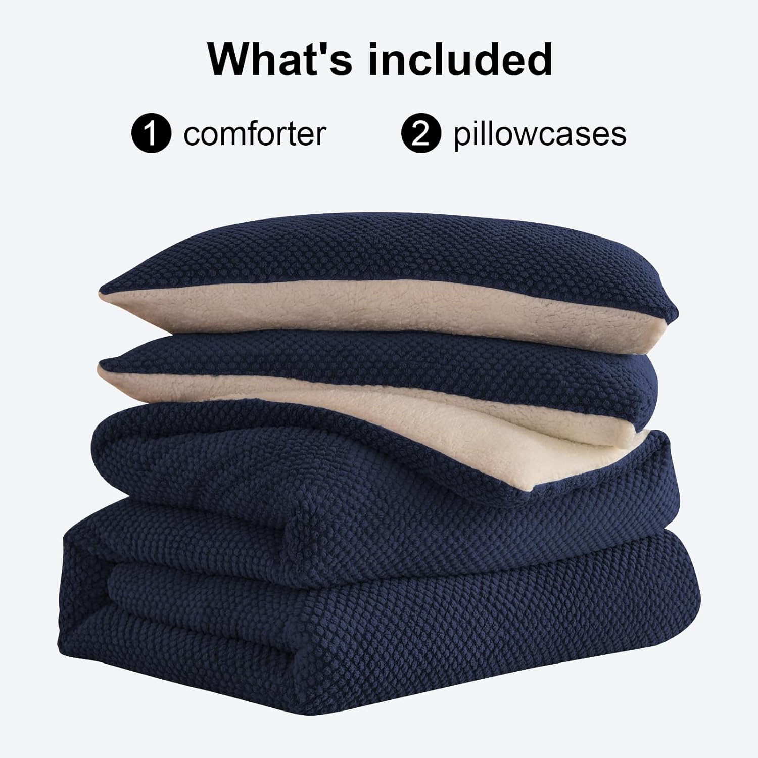 3D Jacquard Design Comforter Set, Ultra-Soft Warm King Size Sherpa Fur Plush 3-Pieces Sets Luxury Cozy Bedding with 2 Pillowcases (104"x90", Navy Blue) - Image 6